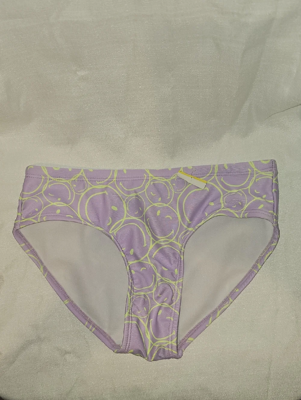 Justice Girl Small 7/8 Purple with Neon Green Smiley Print Bikini Bottoms NWOT